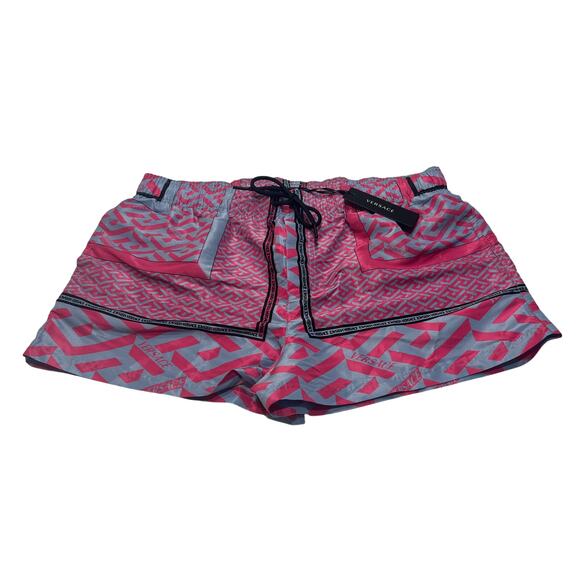 8-90 VERSACE Men's Swimsuit Greca Pink/Blue Size 6/ Large - Picture 1 of 6